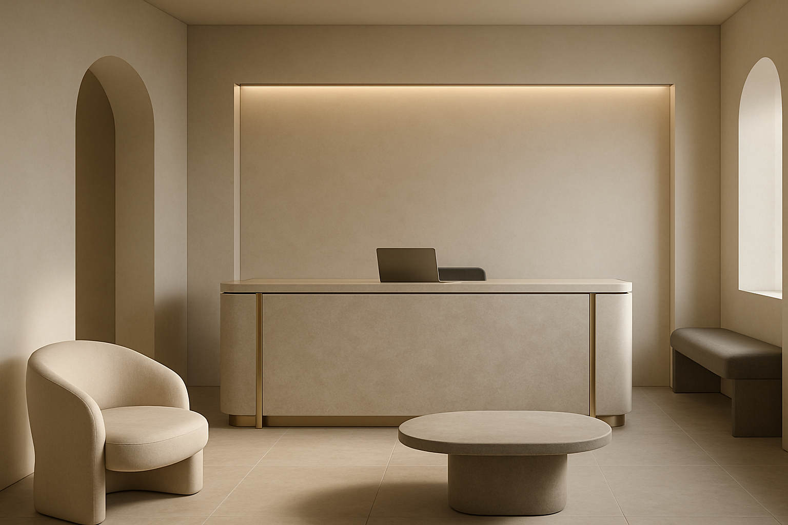 AeroDesk visual world with premium reception atmosphere